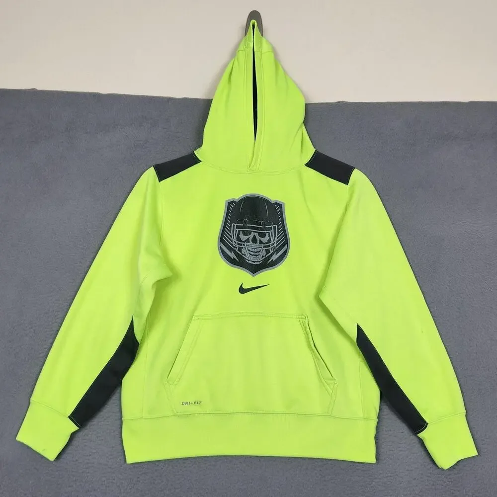 Nike Dri-FIT Hoodie Boys Large Green Skull Football Fleece Pullover 844210-702